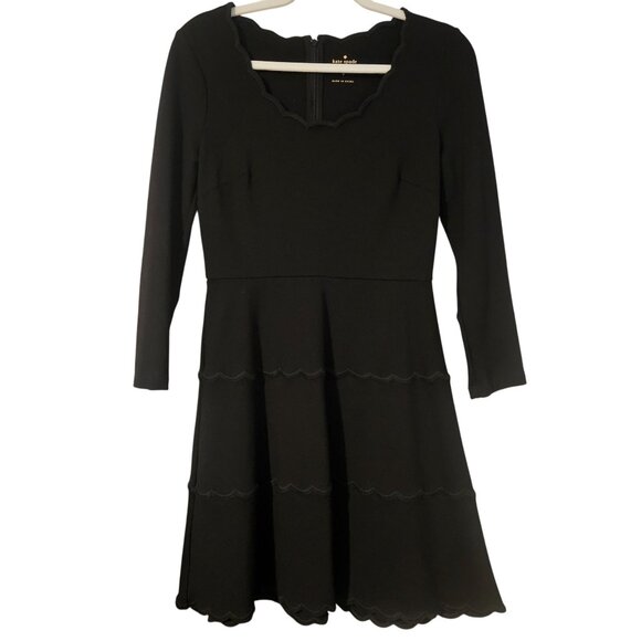 Kate Spade Women’s Black Scallop Hem Dress 6 Quiet Luxury, Coquette, Academia - Picture 2 of 12